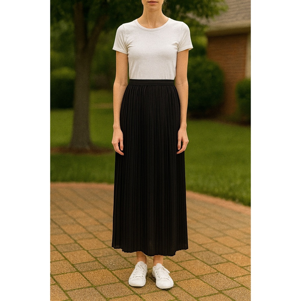 41 Hawthorn Skirt Womens M Black Pleated Maxi Elastic Waist Dress Flowy Ankle - Picture 2 of 10